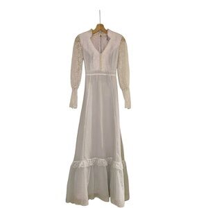 Vintage Gunne Sax Era Lace Long Sleeve Boho Bohemian Maxi Dress Cottagecore